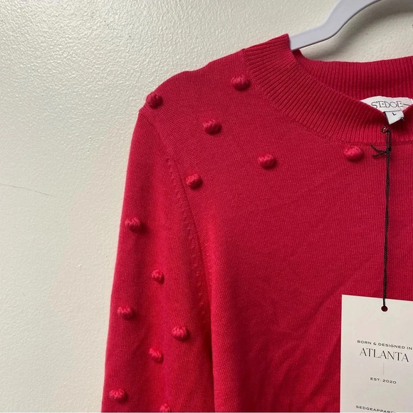 S’Edge Pink Pom Pom‎ Ruffle Hems Sweater Size Large - Picture 6 of 8